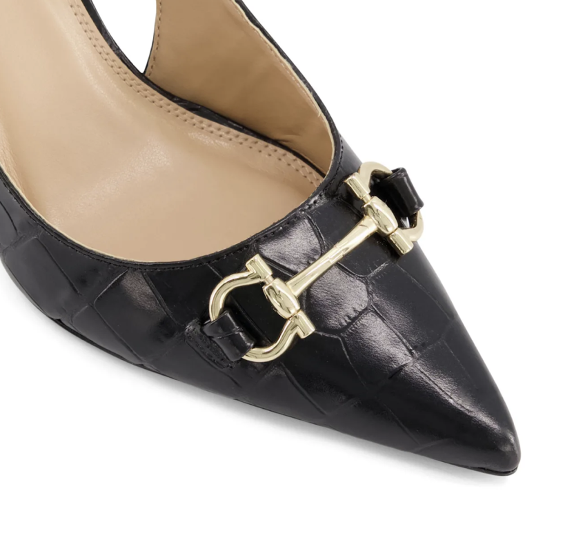 Click Black Dune London Croc Effect Leather Snaffle Trimmed Slingback