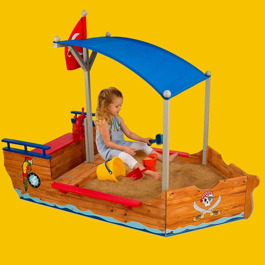 KidKraft 128 Pirate Sandboat Wooden Outdoor Garden Sandbox for Children