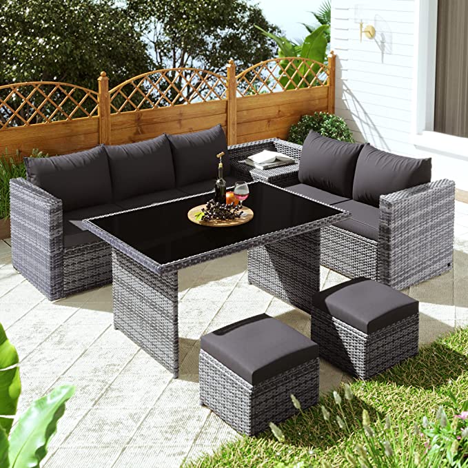 Rattan Garden Furniture Set, 7-seater Garden Corner Rattan Dining Sofa ...