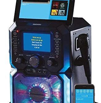 Daewoo AVS1302 Bluetooth Portable Karaoke Machine with 2 Wired Microphones, 5 inch Digital LCD Display Screen, 3.5mm AUX Input, CD, MP3, USB Connection, LED Lights & 2 Mic In Jacks