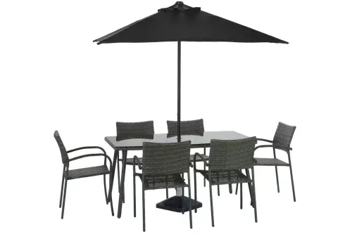 Cusco Rattan Effect 6 Seater Patio Set - Grey