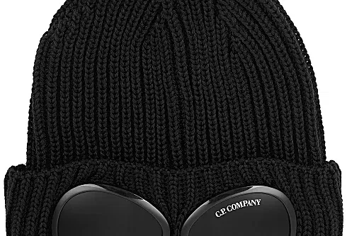 C.P. COMPANY  Goggle black ribbed wool beanie