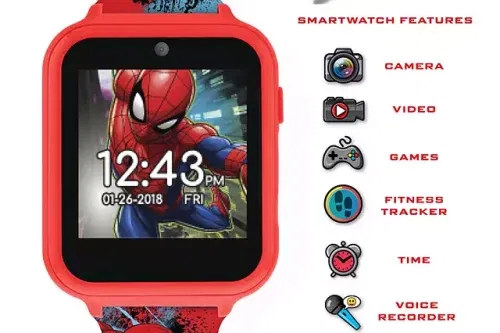 TOY DAY - AUTO WIN-Disney Spiderman SPD4588 Children's Interactive Silicone Strap Watch, Red/Blue