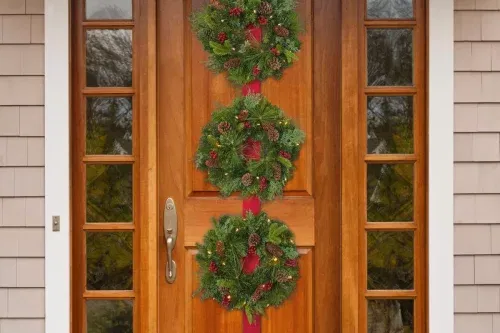 43 Inch (109.2cm) 3 Wreath Door Hanger with 60 LED Lights