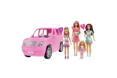 Barbie SUV Style Pink Limo and 4 Dolls