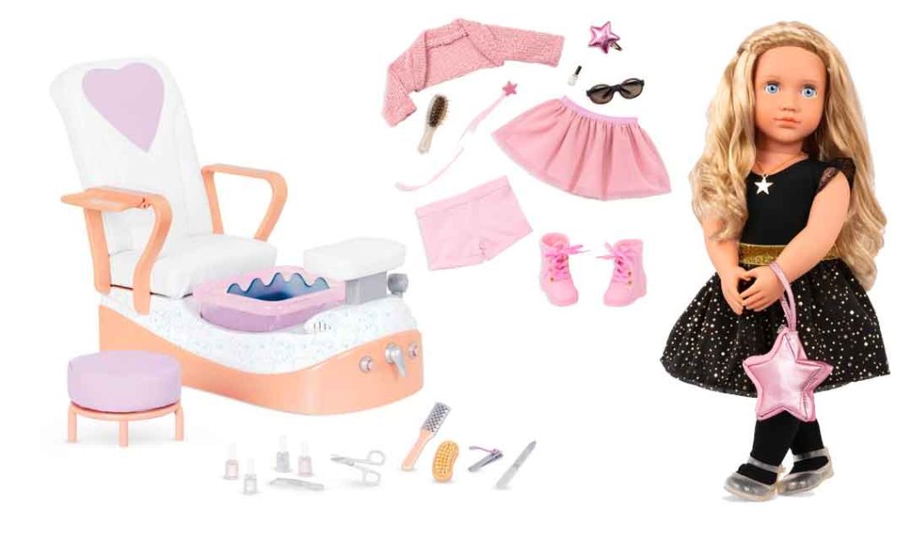 TOY DAY AUTO WIN OUR GENERATION SET Foot Spa Chair Set & Doll