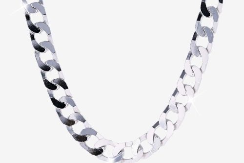 Men's Silver Solid Curb Chain, Platinum Finish