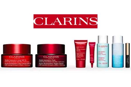 Clarins Super Restorative Day Cream and Night Cream, All Skin Types Bundle with Gift