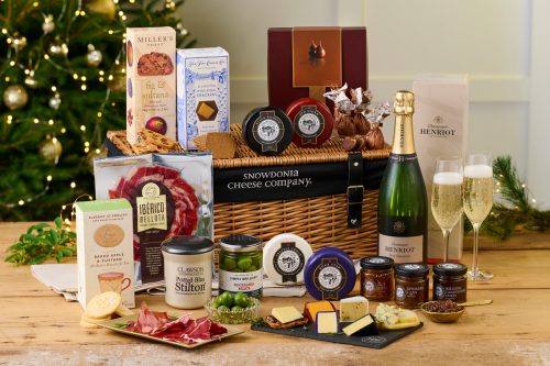 SNOWDONIA Christmas Cheese, Charcuterie & Champagne Wicker Hamper