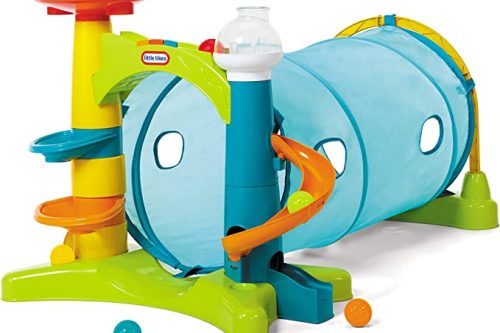TOY DAY- AUTO WIN-ittle tikes 658365EUC 2-in-1 Tunnel Drop, Windows, Silly Sounds, and Music-Encourages Active Play, Promotes Development-Easy Storage-Incl. 5 Plastic Balls-for Kids Ages 1-3 Years