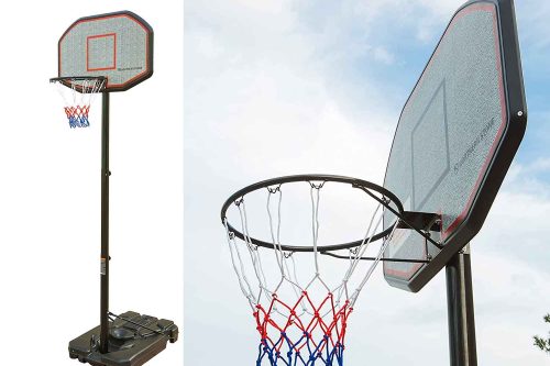 TOY DAY- AUTO WIN-RAH Pro Court Adjustable Height Portable Basketball Hoop and Stand System with Impact 44" Backboard Regulation Height