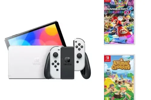 NINTENDO Switch OLED White, Mario Kart 8 Deluxe and Animal Crossing
