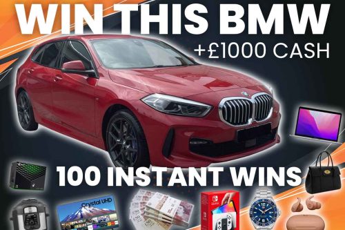 WIN A BMW 1 Series 118d M Sport AND £1000 CASH JACKPOT PLUS 100 MEGA INSTANT WINS UP FOR GRABS