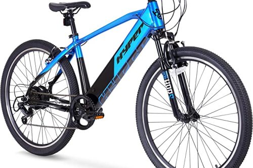 26” HYPER MTB Electric Bike with 36V 7.8Ah Integrated Battery, Aluminium Frame, Front Suspension, Black/Blue