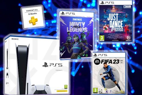 PlayStation 5 digital Console with 12-Month PlayStation Plus Subscription, FIFA 23, Fortnite Minty Legends & Just Dance 2023 Bundle
