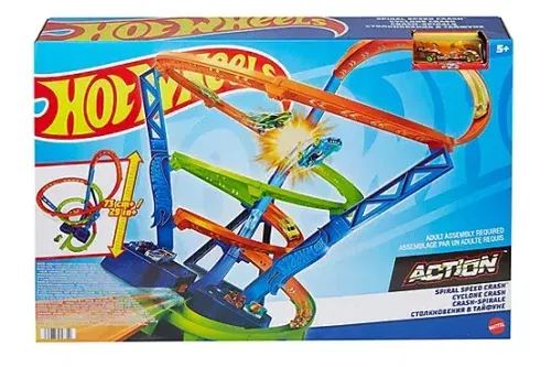 TOY DAY-AUTO WIN-HOTWHEELS Action Spiral Speed Crash playset