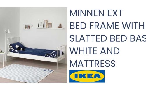 MINNEN Ext bed frame with slatted bed base, white and Mattress