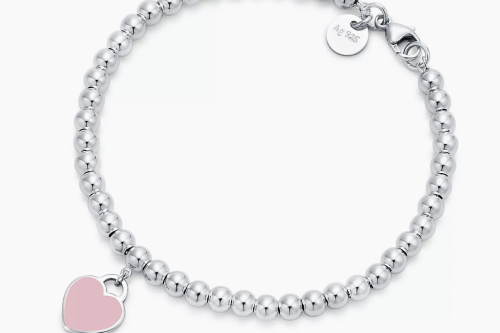 TIFFANY & CO - Pink Heart Tag Bead Bracelet