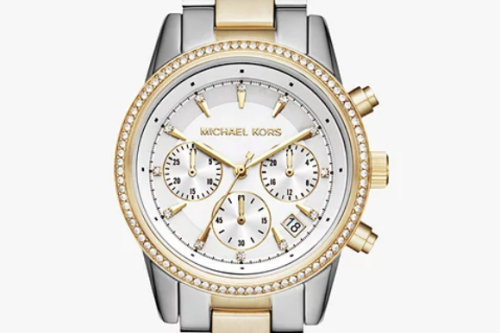 Michael Kors Women's Ritz Crystal Chronograph Date Bracelet Strap Watch, Silver/Gold MK6474