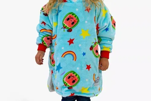 AUTO WIN-Cocomelon Hugzee Oversized Fleece Hooded Blanket, Blue/Multi