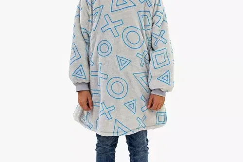 AUTO WIN-Sony Playstation Hugzee Oversized Fleece Hooded Blanket, Light Blue