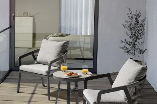 Menos by KETTLER Cassis 2-Seater Garden Companion Table & Chairs Set, Anthracite/Grey