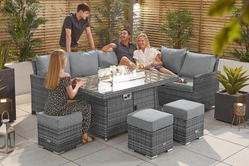 Cambridge Right Hand Casual Dining Corner Sofa Set with Firepit Table