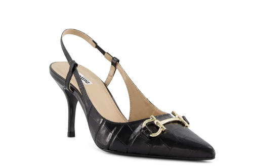 Click - Black Dune London Croc-Effect Leather Snaffle-Trimmed Slingback Courts