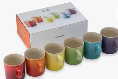 Le Creuset Stoneware Rainbow Mugs, 350ml, Set of 6, Assorted
