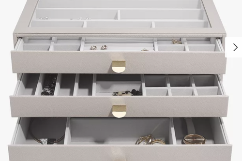 Stackers Supersize Glass Lid 3 Drawer Jewellery Box, Taupe