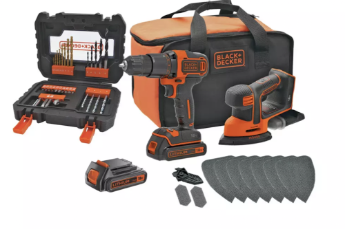 Black + Decker Cordless Hammer Drill & Mouse Sander with Batteries