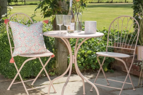 Scalloped Pink 2 Seater Metal Bistro Set
