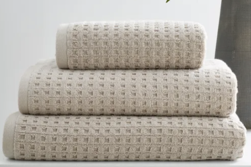 AUTO WIN - 2 Sets: Mushroom Waffle 100% Cotton Towels & a Bath Mat