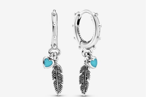 AUTO WIN - Pandora Turquoise Hearts & Feather Hoop Earrings