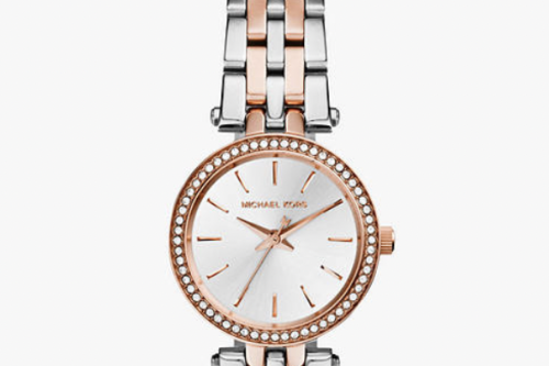 Michael Kors MK3298 Women's Mini Two Tone Stainless Steel Darci Glitz Watch, Silver / Rose Gold