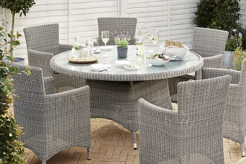 Dante 6-Seat Round Glass Top Garden Dining Table