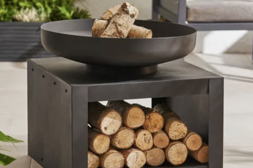 Large Fire Pit with Log Store Black - 09/03
