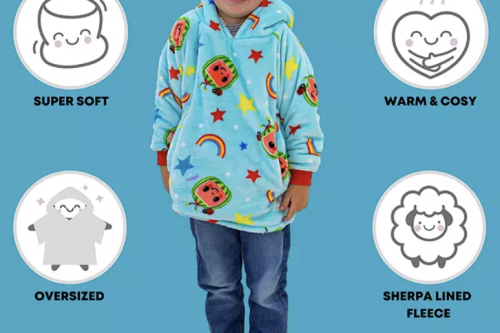 AUTO WIN - Cocomelon Hugzee Oversized Fleece Hooded Blanket, Blue/Multi 25/02
