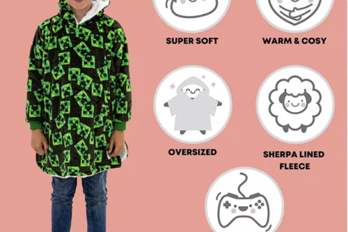 AUTO WIN - Minecraft Hugzee Oversized Fleece Hooded Blanket, Green/Black - 26/02