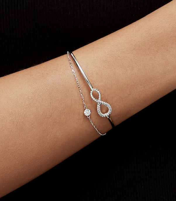 Swarovski Two-Tone Crystal Heart & Infinity Symbol Bangle Bracelet - Macy's