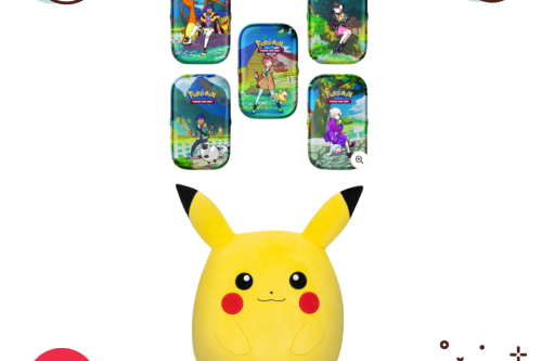 AUTO WIN - 5 X Sword & Shield Crown Zenith Mini Tins & Squishmallows Pokémon 50cm Pikachu Soft Toy
