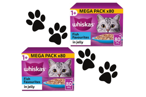 AUTO WIN - 2 BOXES - Whiskas Wet 1+ Adult Cat Food in Jelly Fish Favourites 80x85g Pouches