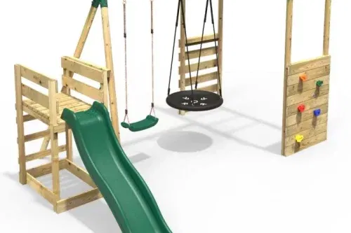 Rebo Wooden Swing Set with Monkey Bars plus Deck & 6ft Slide - or £480 Cash