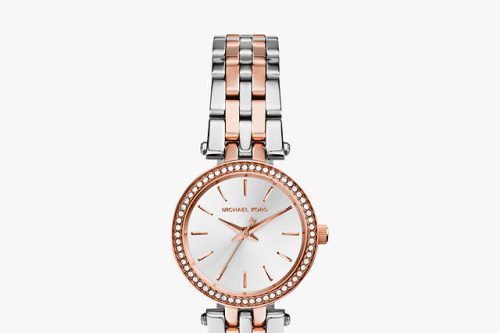 AUTO WIN-Michael Kors MK3298 Women's Mini Two Tone Stainless Steel Darci Glitz Watch, Silver / Rose Gold