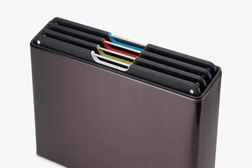 AUTO WIN-Joseph Joseph Folio Steel Large Chopping Boards & Storage Case, Set of 4, Black