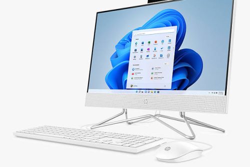 HP 22-dd0003na All-in-One Desktop PC, Intel Pentium Silver Processor, 4GB RAM, 128GB SSD, 21.5" Full HD, White