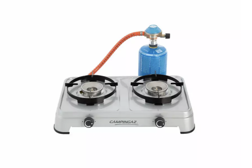 AUTO WIN - Campingaz Camping Cook CV, Double Burner, Camping Stove & Campingaz CV470 Plus Gas Cartridge - Set of 4