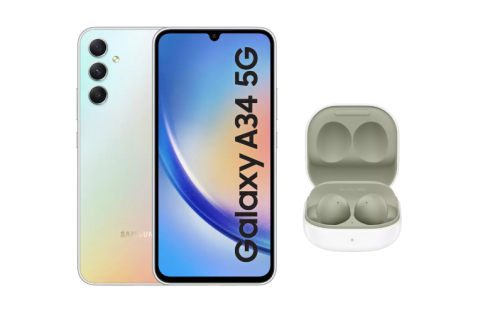 Samsung Galaxy A34 5G 128GB Mobile Phone - Silver & Samsung Galaxy Buds2 In-Ear True Wireless Earbuds