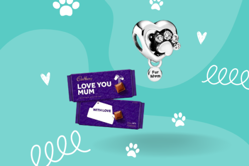 AUTO WIN - Pandora Sparkling Paw Print & Heart Charm & HAPPY MOTHER'S DAY DAIRY MILK CHOCOLATE BAR