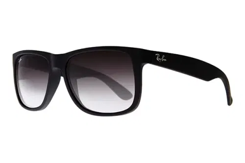 Ray-Ban RB4165 Justin Rectangular Sunglasses, Black Rubber